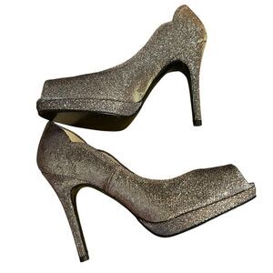 Stuart Weitzman Dippy Peep Toe Platform Heels Womens 6.5M  Pyrite Nocturn Shoes